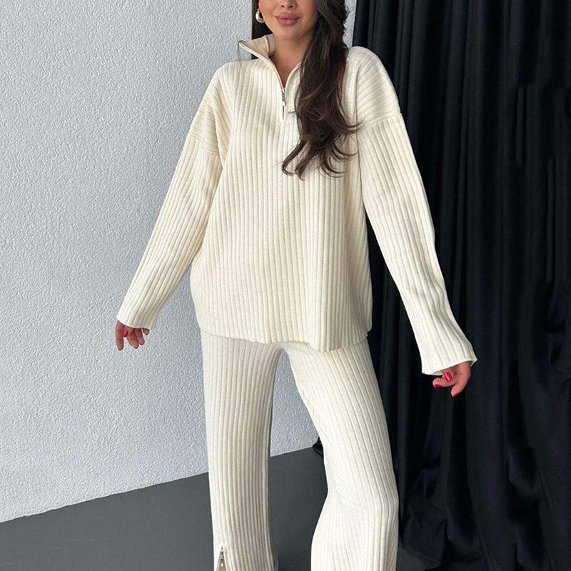 Women’s Cozy Knit Two-Piece Set with Side Slits for Fall & Winter
