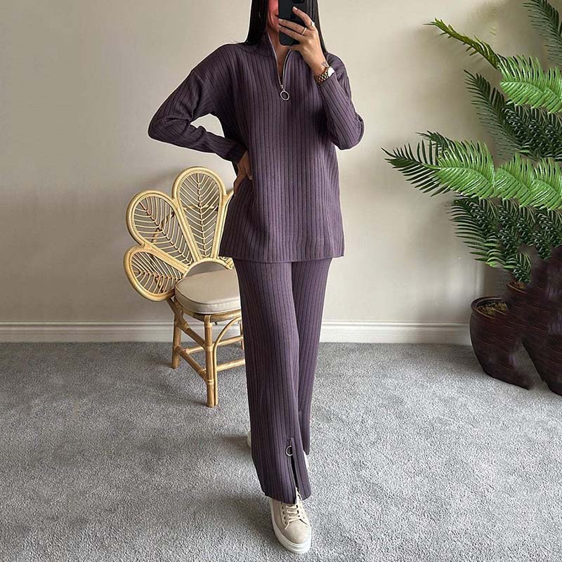 Women’s Cozy Knit Two-Piece Set with Side Slits for Fall & Winter