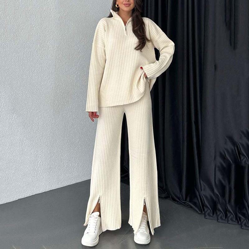 Women’s Cozy Knit Two-Piece Set with Side Slits for Fall & Winter